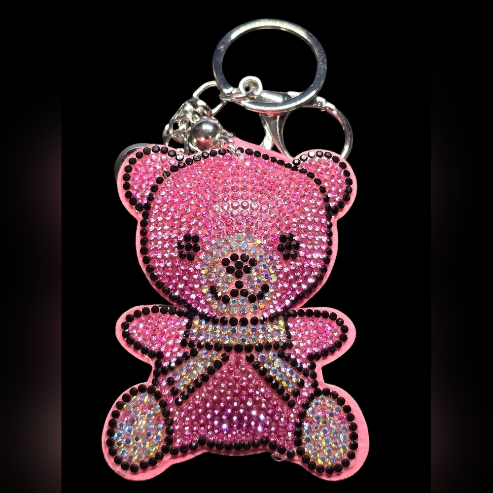 Pink Rhinestone Teddy Bear Bag Charm Keychain